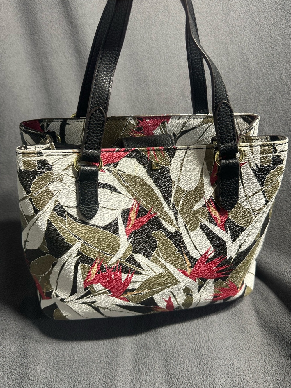 Liz Claiborne Black, Red and Olive Floral Shoulder Bag